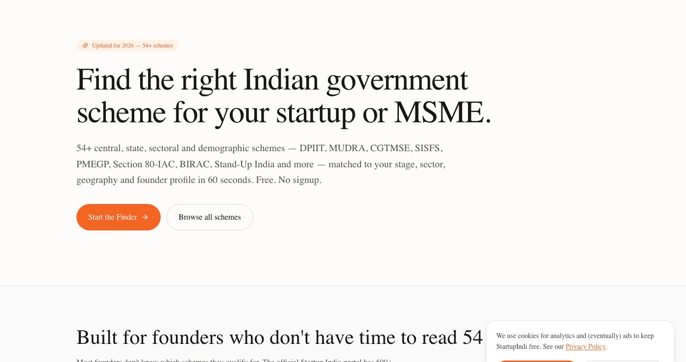 StartupIndi — find the right Indian government scheme
